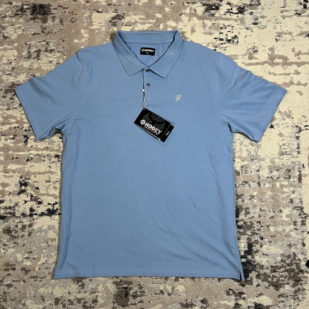 Hooey The Maverick Polo Shirt Men’s XXL Light Blue Ribbed Golf NWT Stitched